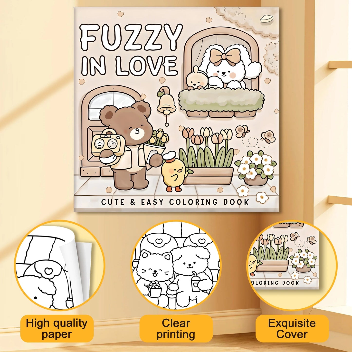 FUZZY IN LOVE Adult Coloring Book - Bold Easy Patterns & Cute Drawings