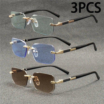 Rimless Rectangle Sunglasses - Unisex Small Square UV Protection
