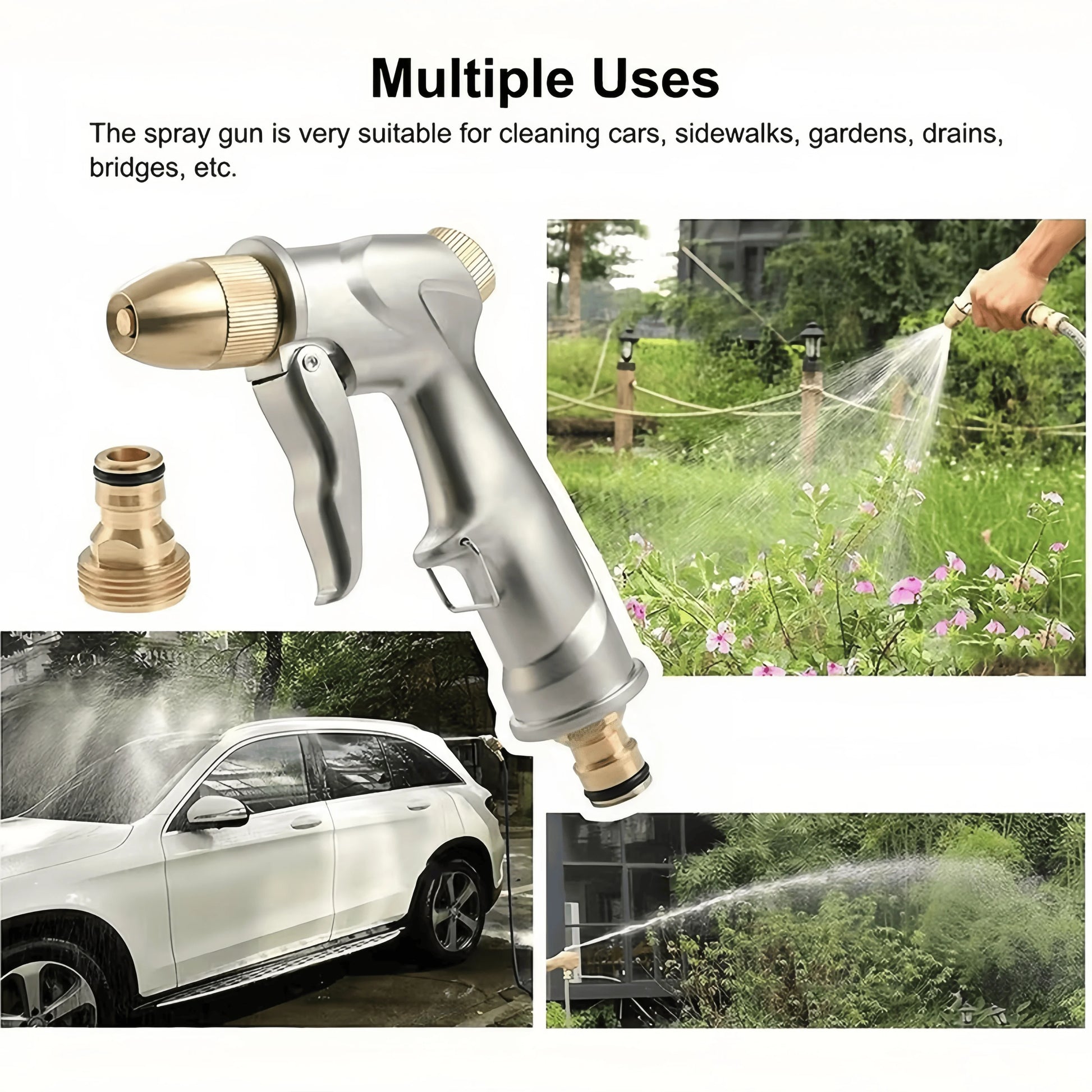 Metal Hose Nozzle 4 Modes Spray Gun Garden Watering Car Wash Pet