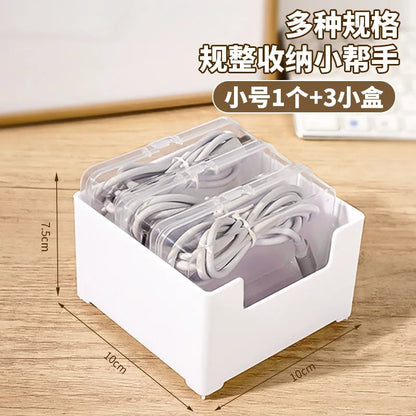 7-Compartment Cable Storage Box - Desktop Organizer for Office