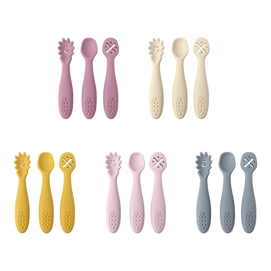 3-Piece Baby Learning Spoons Set - Toddler Self-Feeding Utensils