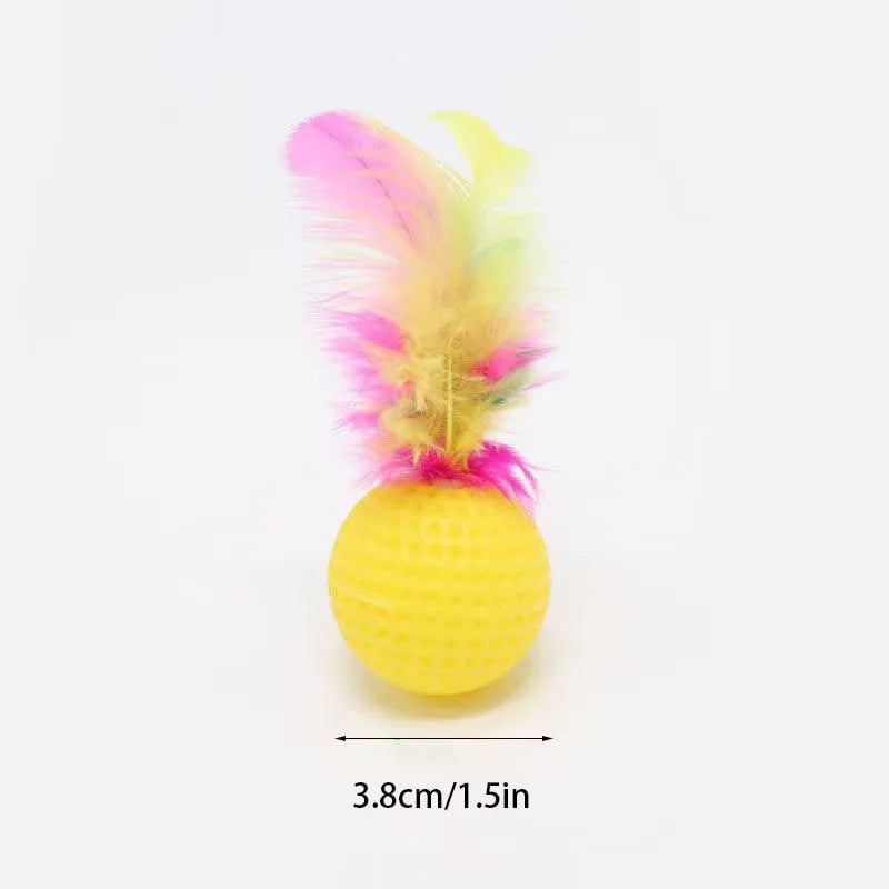 Interactive Feather Golf Ball Cat Toy - Crinkly Sound Self-Play