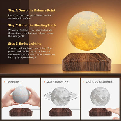 Magnetic Levitating Moon Night Light 3D LED Lamp Wooden Base 3 Colors