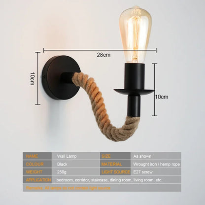 Industrial Hemp Rope Iron Wall Vintage Lamp