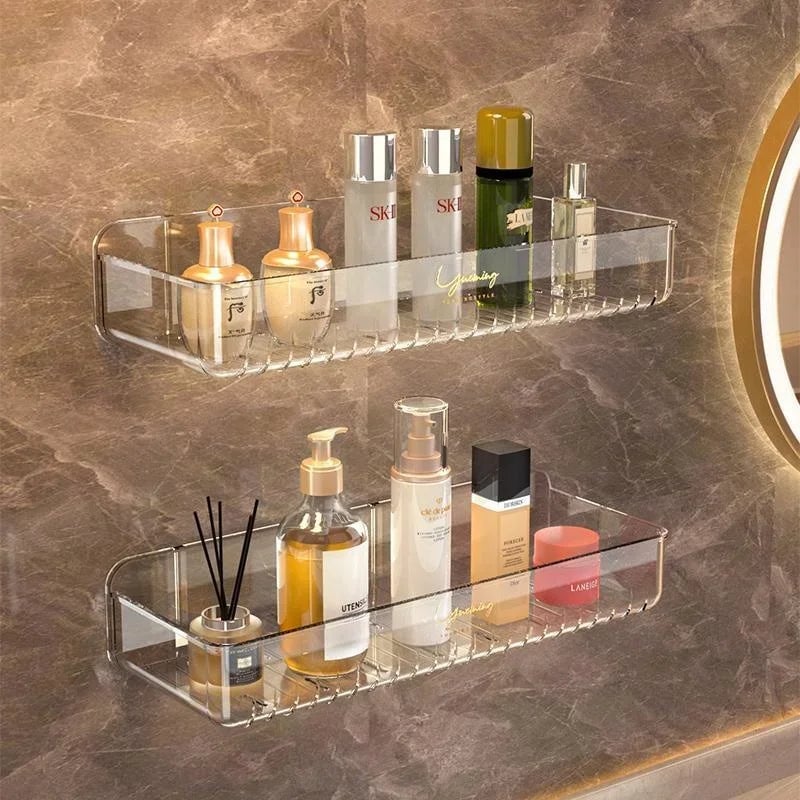 Transparent Wall-Mounted Bathroom Shelf No-Punch Washbasin Rack