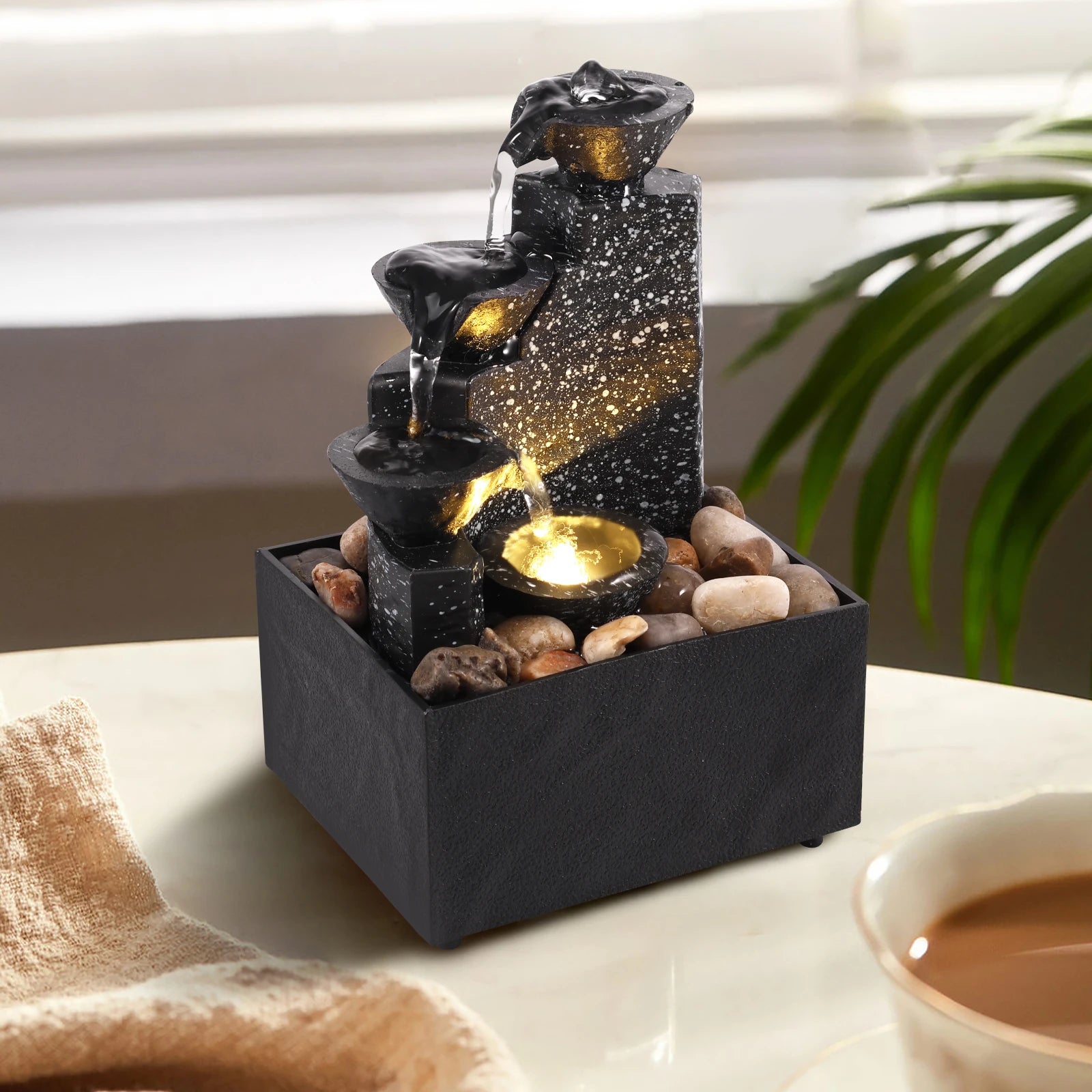 Desktop Waterfall Fountain - Small Tabletop Water Feature Decor