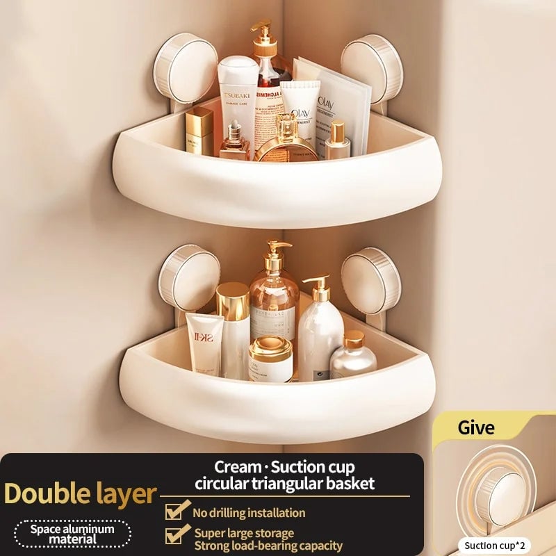 Suction Cup Corner Shelf Triangle Wall Mount Bathroom Organizer