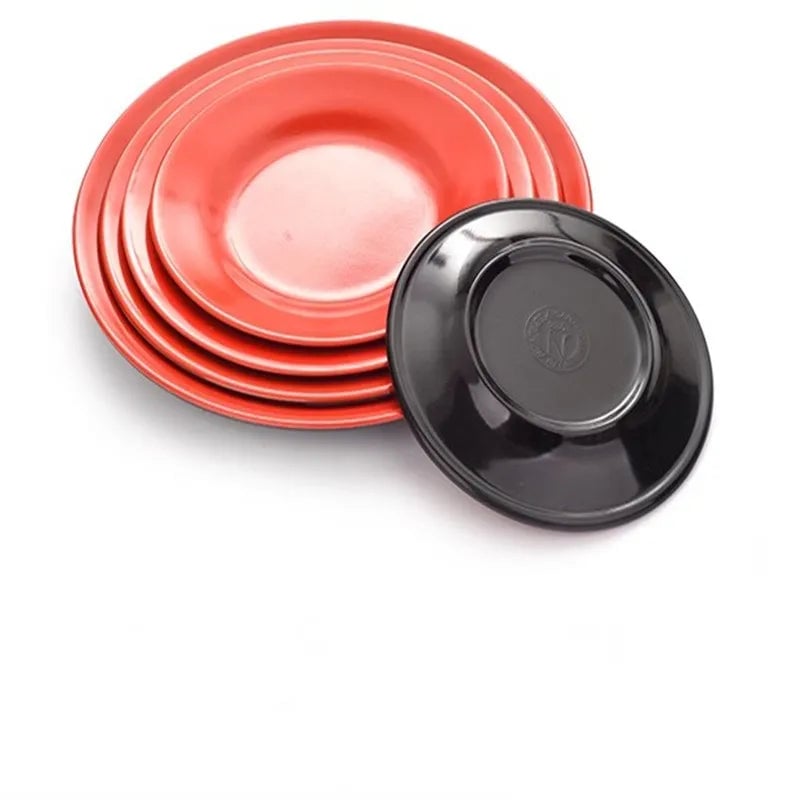 Round Red Melamine Plate - Durable Plastic Self-Service Tableware