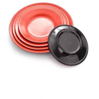 Round Red Melamine Plate - Durable Plastic Self-Service Tableware