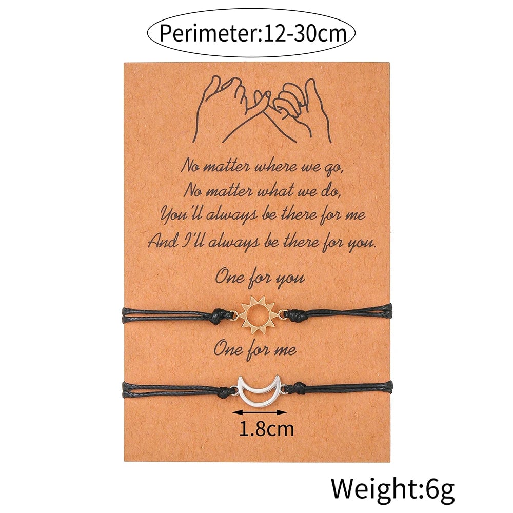 Sun Moon Card Couple Bracelets Set - Handmade Woven Rope Friendship
