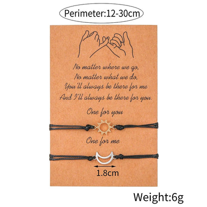 Sun Moon Card Couple Bracelets Set - Handmade Woven Rope Friendship