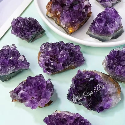 Natural Purple Amethyst Quartz Crystal Cluster Geode Specimen