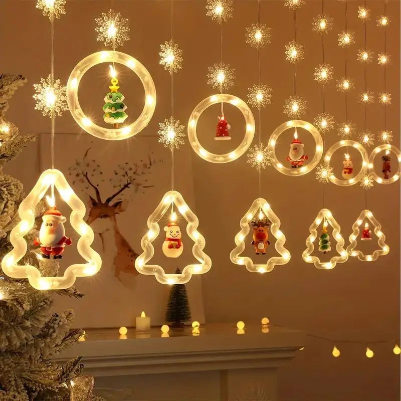 Santa LED Curtain Lights 10 Figures Remote Control Christmas Decor