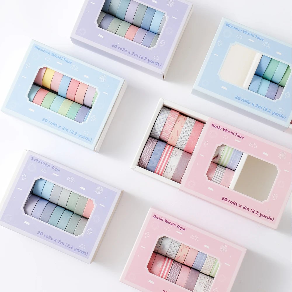 20 Rolls Thin Washi Tape Set - Simple Masking Tape for DIY Crafts