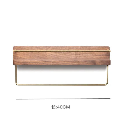 Wall Mounted Wooden Towel Rack Paper Holder Bathroom Storage Shelf