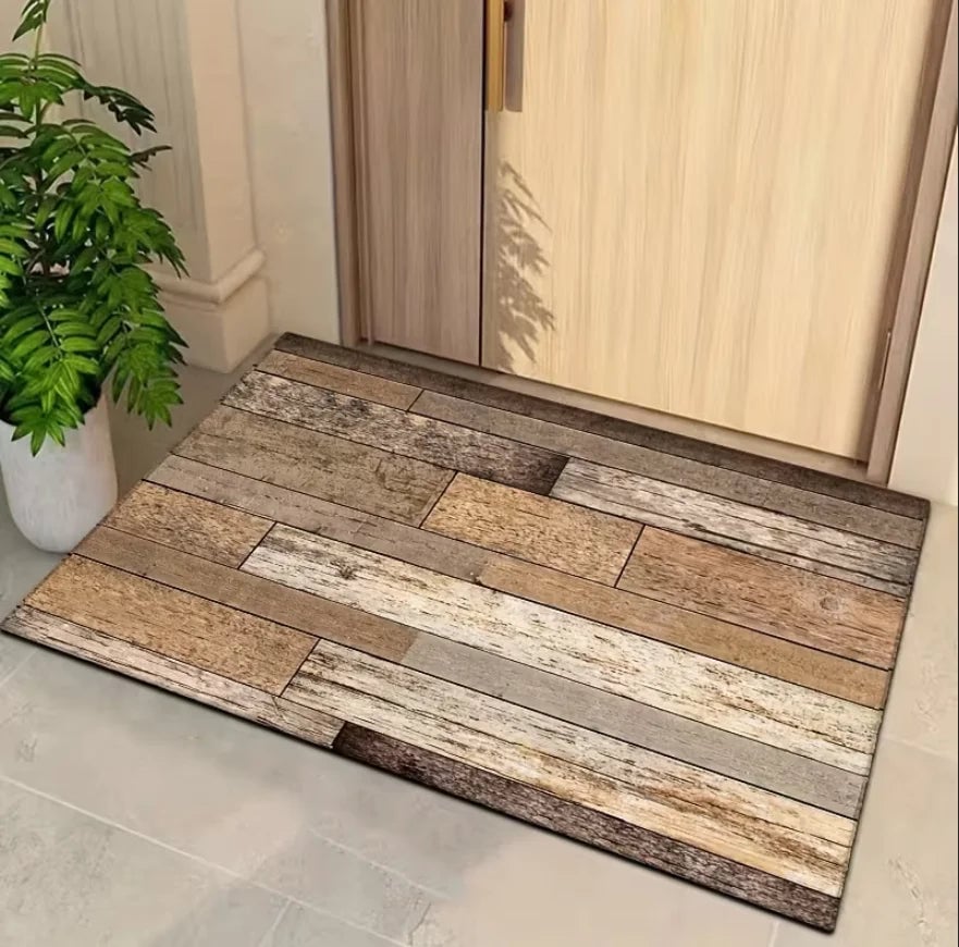 Wood Grain Anti-Slip Door Mat - Indoor/Outdoor Non-Slip Entrance