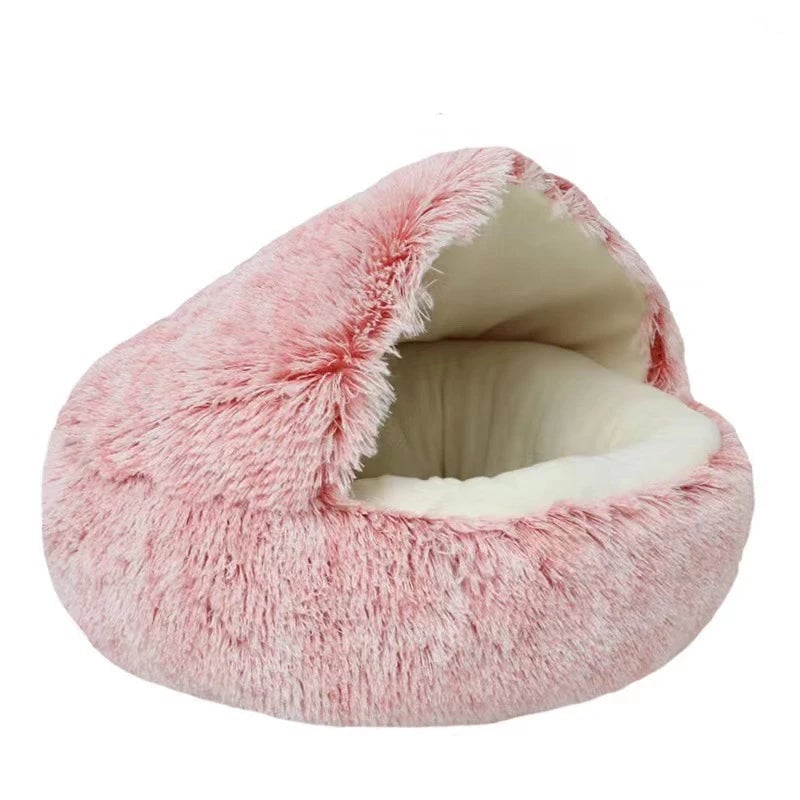 Round Plush Pet Cave Bed - Warm Sleeping Nest for Cats & Dogs