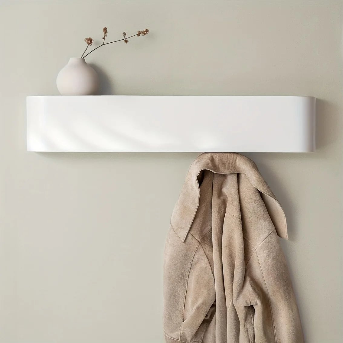 Wall Coat Rack Wood Iron Hidden Hooks Storage Shelf Entryway