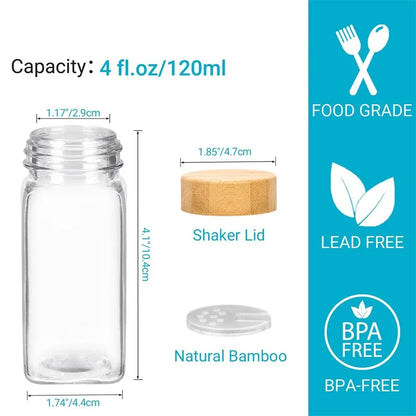 12pc Glass Spice Jars with Bamboo Lids, Labels & Collapsible Funnel
