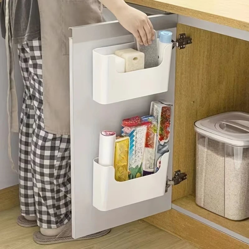 Wall Mount Cabinet Door Storage Box with Cling Film Hooks Bathroom