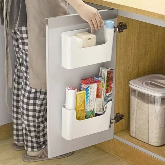 Wall Mount Cabinet Door Storage Box with Cling Film Hooks Bathroom