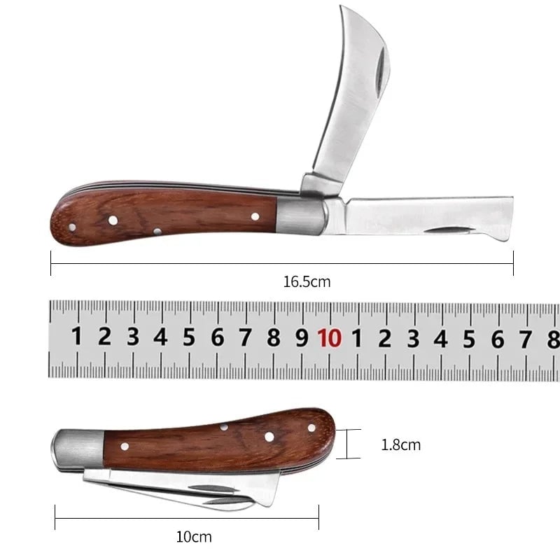 Folding Grafting Knife with Wooden Handle - Pruning Tool for Trees