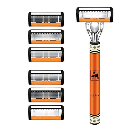 6-Layer Stainless Steel Safety Razor Set - Sharp Changeable Blade
