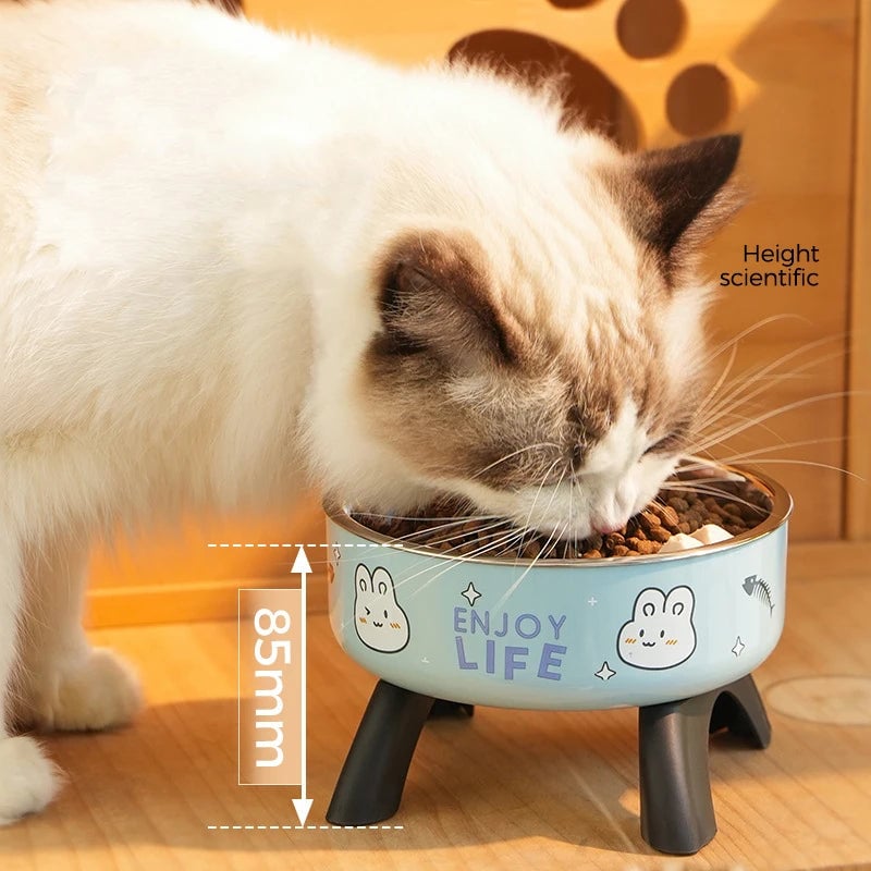 Raised Stainless Steel Pet Bowl - Elevated Dog Cat Feeder Stand