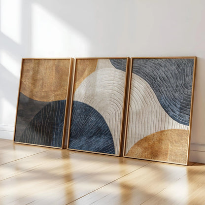 Japandi Triptych Canvas Wall Art Set Nature Abstract Modern Poster