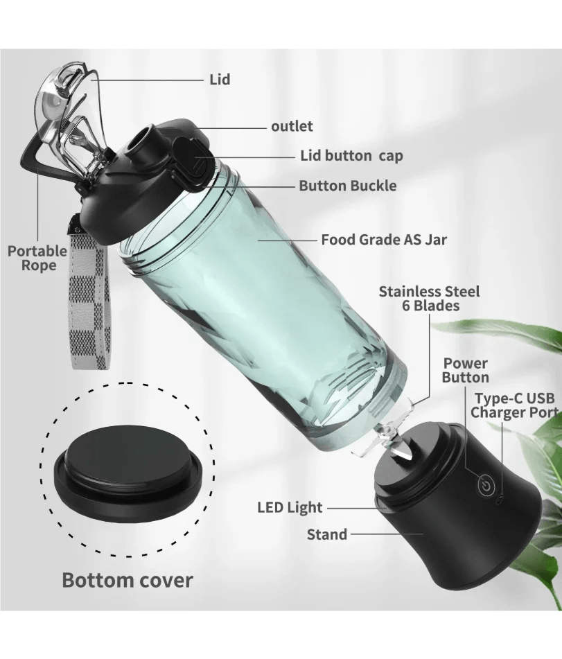 Portable Electric Blender 600ML USB Rechargeable Smoothie Mixer