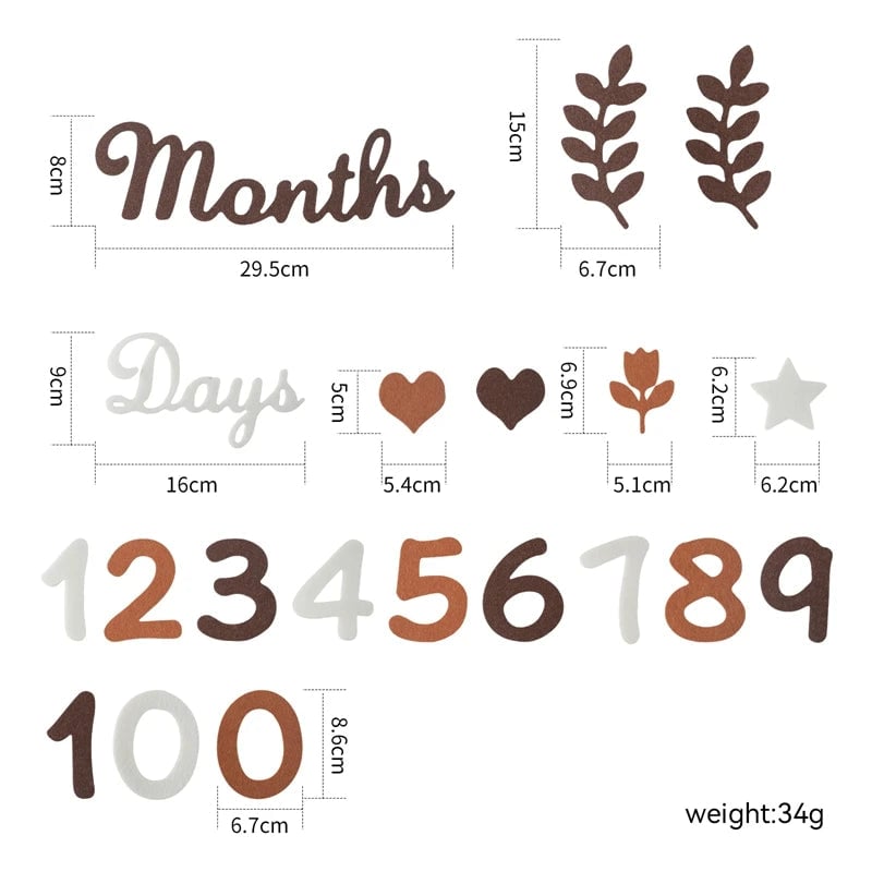 Baby Milestone Cards Felt 0-12 Months Photography Newborn Gift Set
