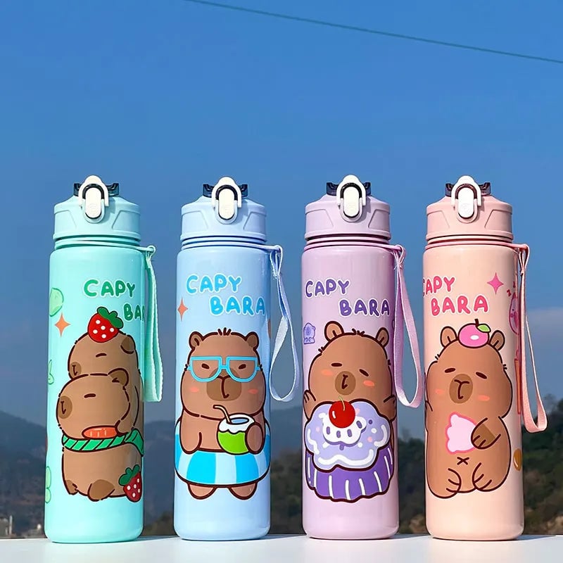Large Capacity Capybara Straw Water Bottle - Portable Sports Cup 750ml