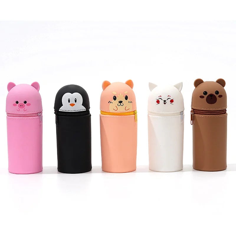 Foldable Silicone Cartoon Animal Pencil Case Desk Organizer Pouch