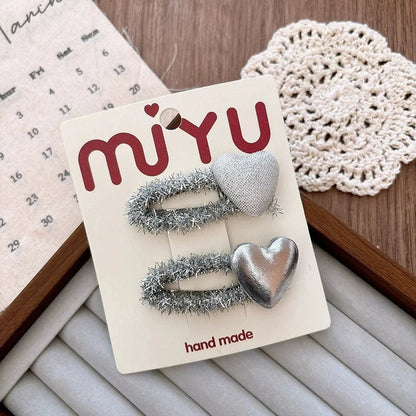 Silver PU Leather Hair Clips - Korean Style Snap Clips for Girls