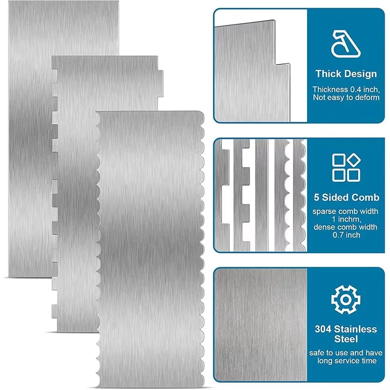 Stainless Steel Double-Sided Cake Scraper - Smooth & Textured Edges