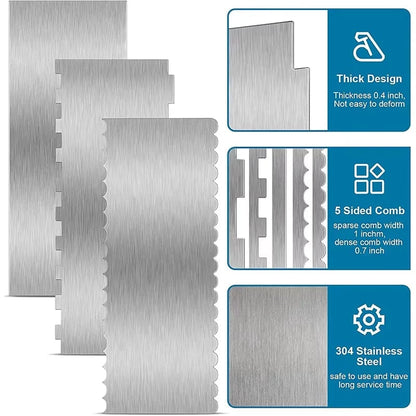 Stainless Steel Double-Sided Cake Scraper - Smooth & Textured Edges