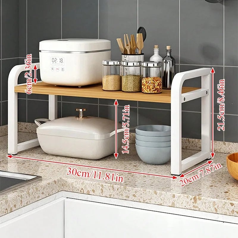 Telescopic Kitchen Countertop Storage Rack - Layered Shelf Organizer