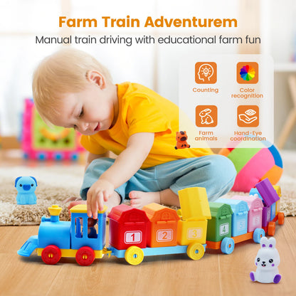 Montessori Farm Train Set - Counting Sorting Learning Toy Toddlers