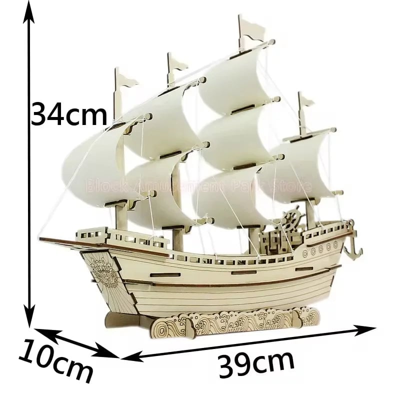 3D Wooden Sailboat Puzzle Model - DIY Assembly Craft Desktop Decor