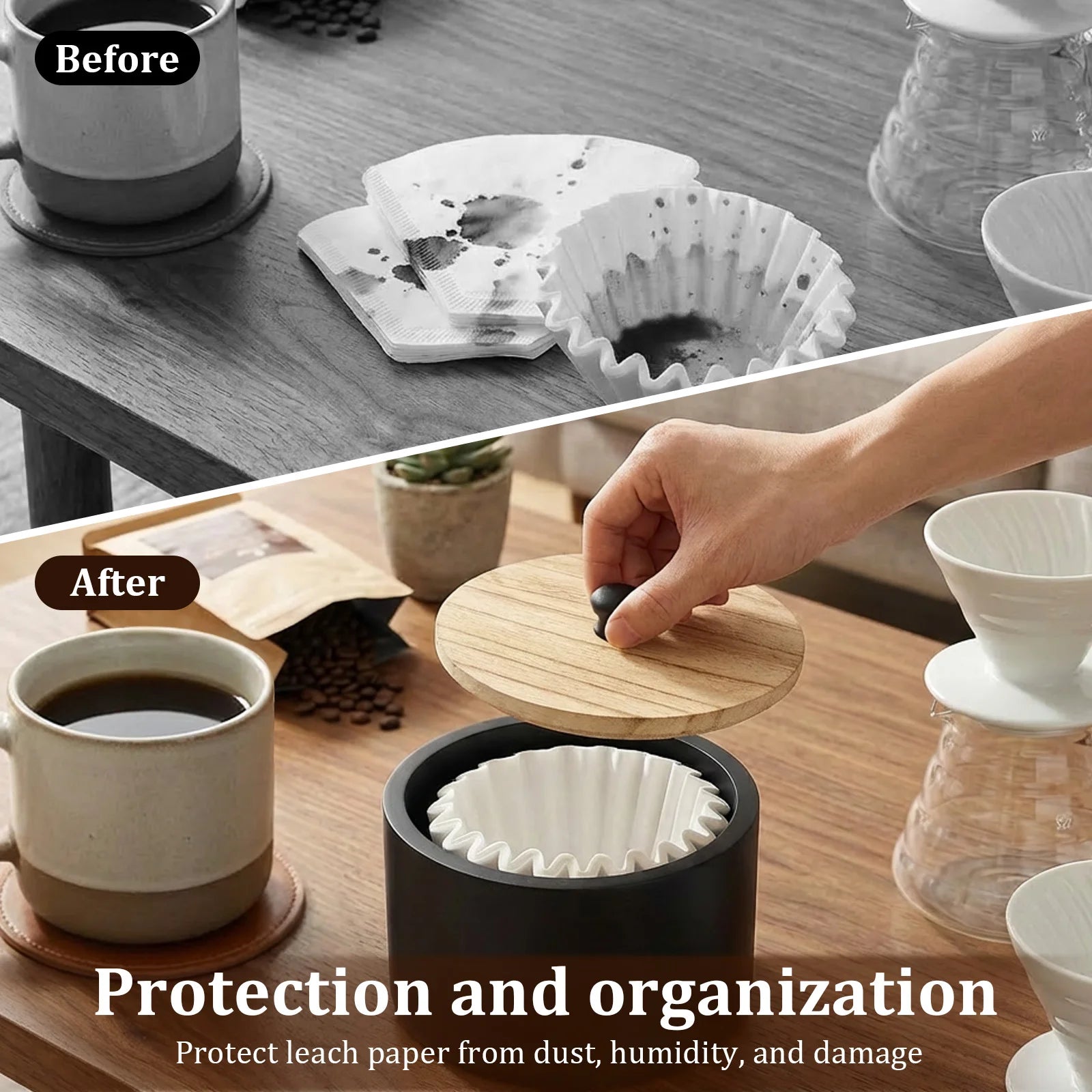 Large Wood Coffee Filter Storage Box Dispenser Organizer