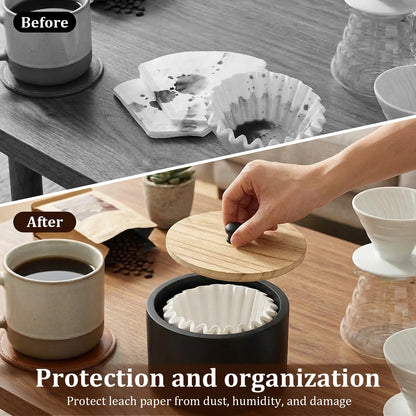 Large Wood Coffee Filter Storage Box Dispenser Organizer