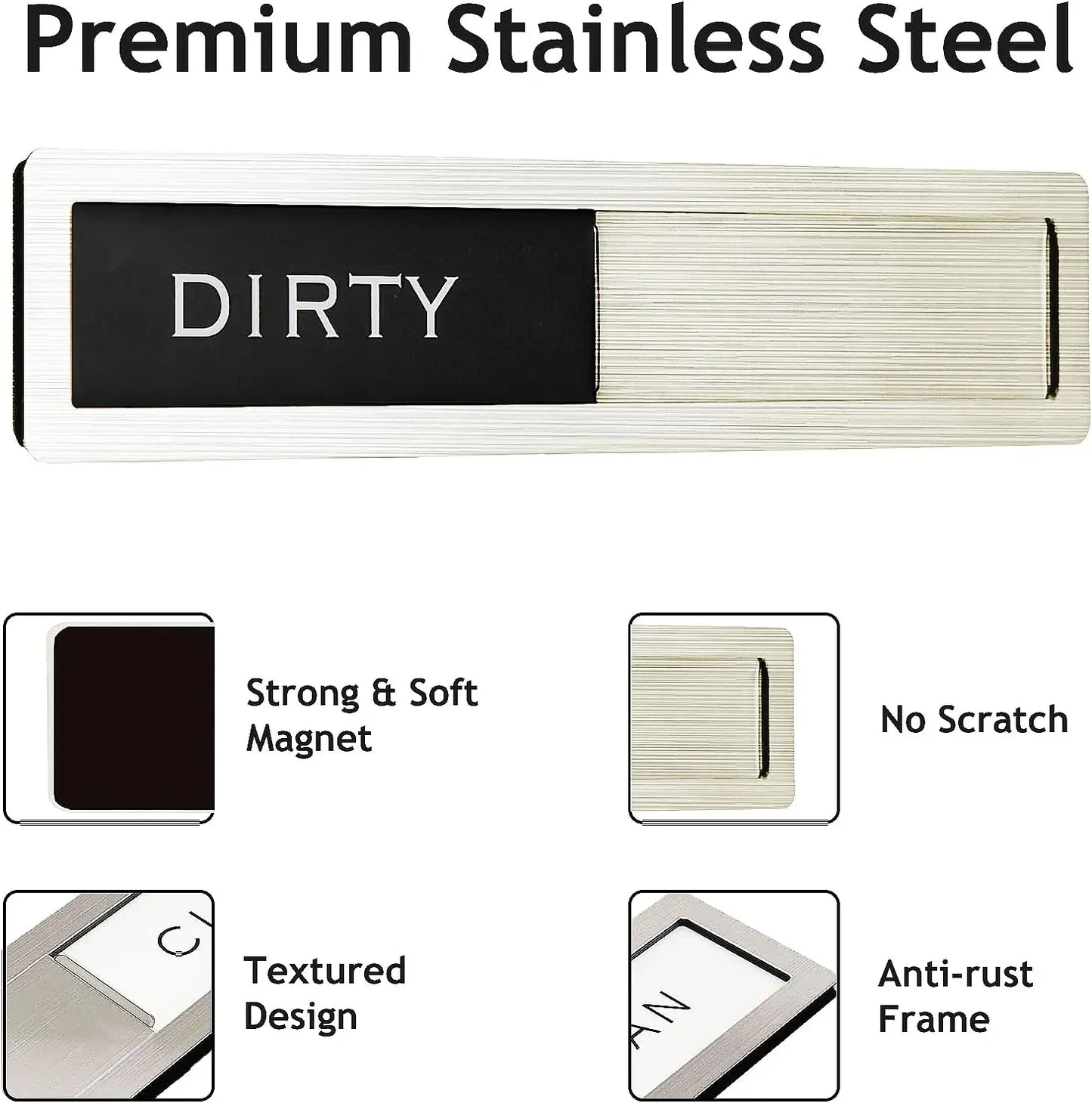 Premium Stainless Steel Dishwasher Clean Dirty Magnet Black White