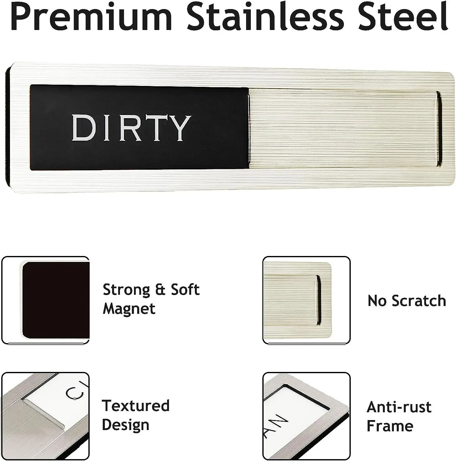 Premium Stainless Steel Dishwasher Clean Dirty Magnet Black White