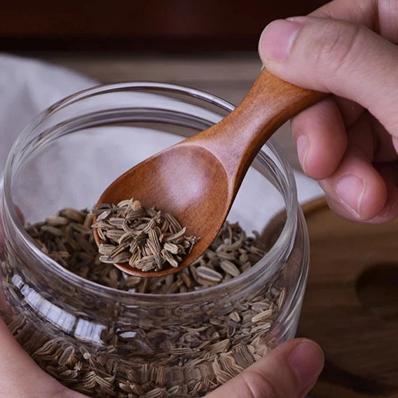 4Pcs Mini Wooden Spoons - Small Kitchen Spice Coffee Tea Scoop Set