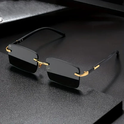 Rimless Rectangle Sunglasses - Unisex Small Square UV Protection