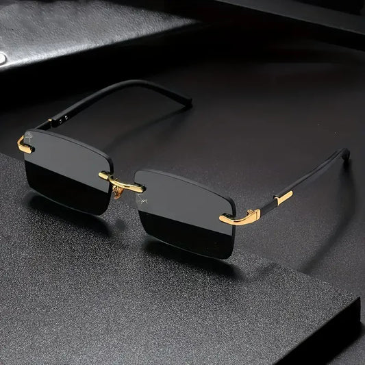 Rimless Rectangle Sunglasses - Unisex Small Square UV Protection