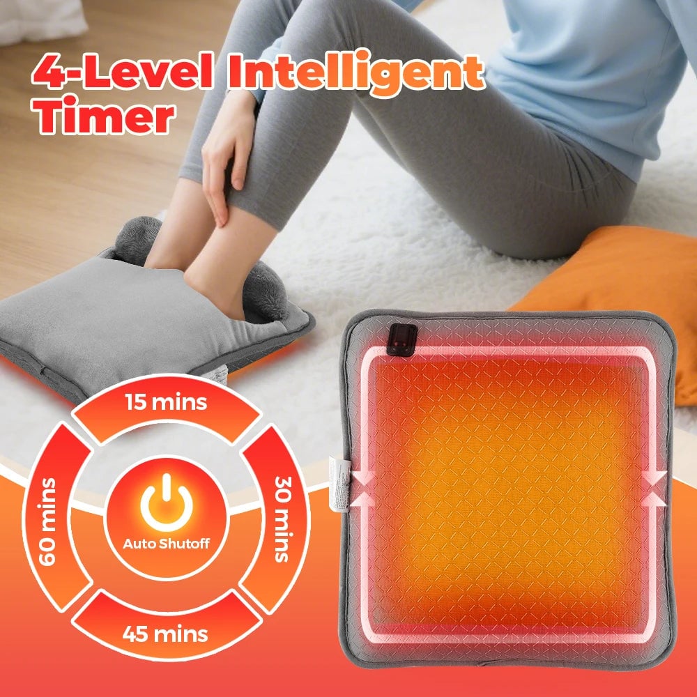 Electric Foot Heating Pad - 4 Temperature Levels, Timer, Portable