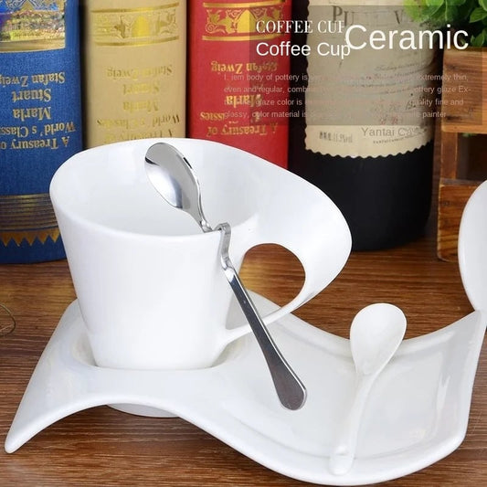 European Ceramic Espresso Cup Set with Spoon & Holder - 3-Piece