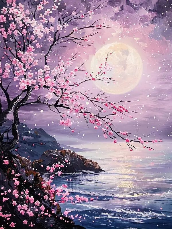 Full Round Diamond Painting Kit Tree Moon Landscape Mosaic Art