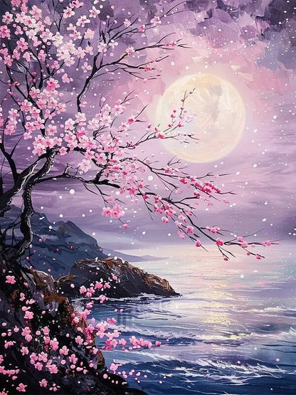 Full Round Diamond Painting Kit Tree Moon Landscape Mosaic Art